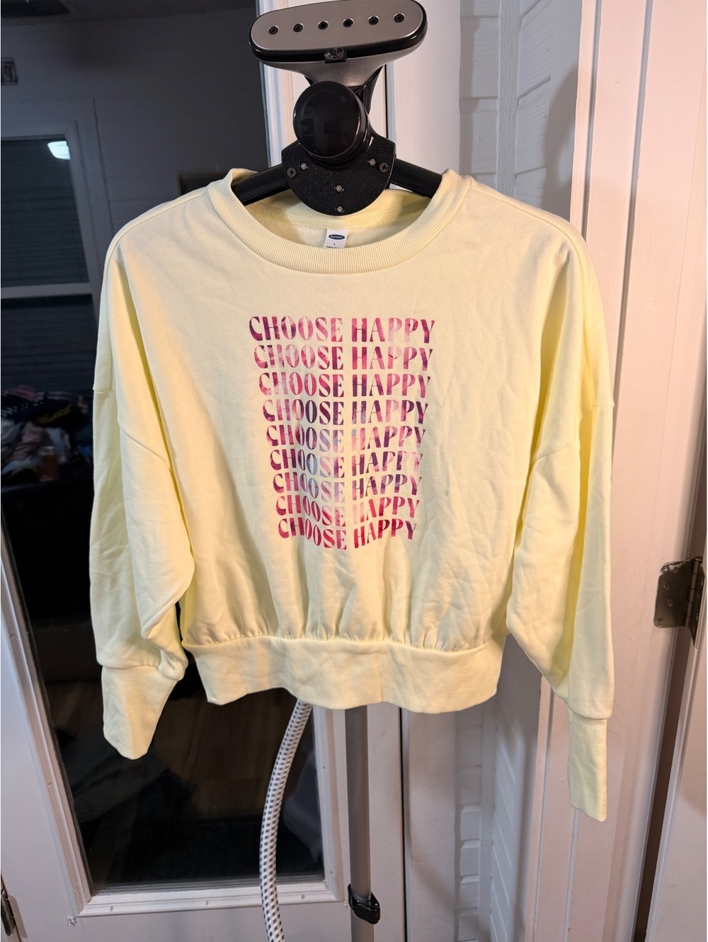 Old Navy Choose Happy Pale Yellow Cropped Sweatshirt